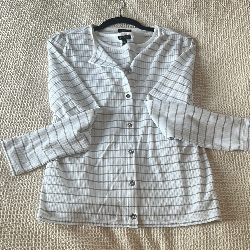 Talbots White Top with Silver Accents